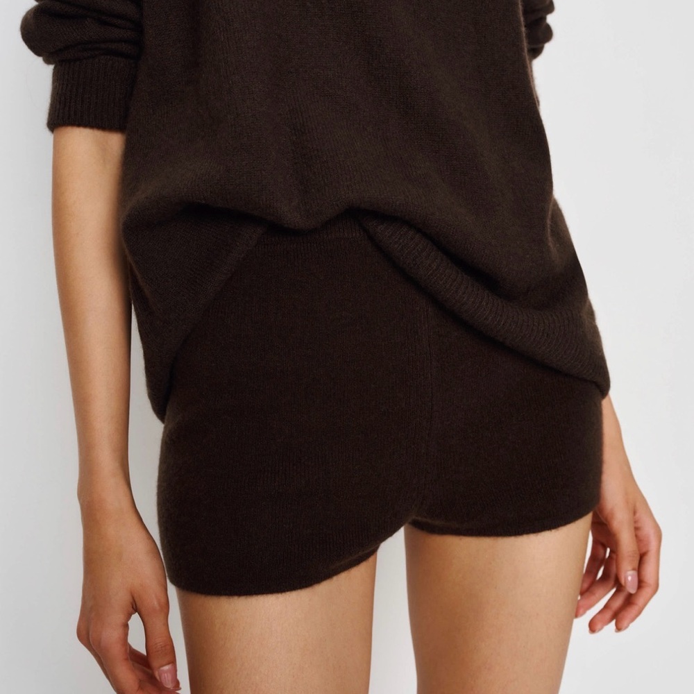 Reformation High-Waist Knit Shorts in Dark Brown